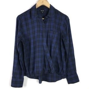 Madewell Wrap-Front Shirt in Blue Arion Plaid